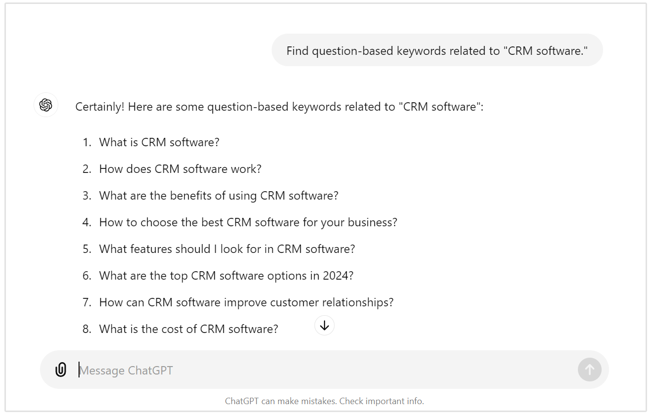 質問ベースのキーワードのためのchatgpt